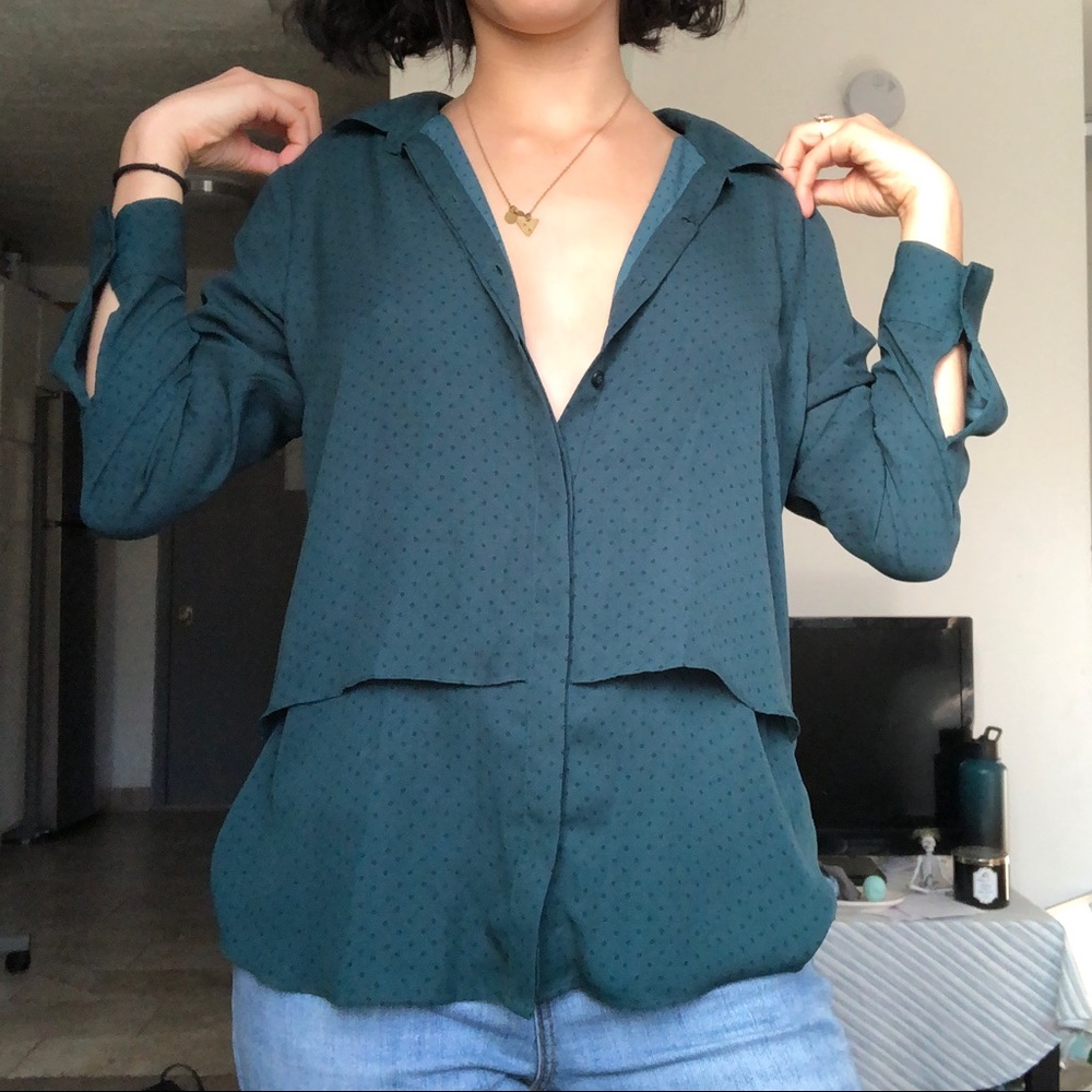 🎄Apt 9 Forest Green Polka Dot Button Up Shirt